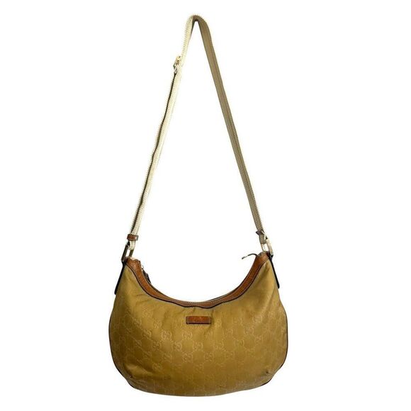 GUCCI Gold Yellow Authentic GG Crossbody Shoulder Bag Plush Soft Canvas Cloth w - Picture 11 of 13